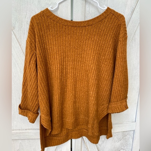 Umgee Ribbed Sweater Tunic Pullover Women’s L Burnt Orange Capsule Quiet Luxury - Picture 8 of 8